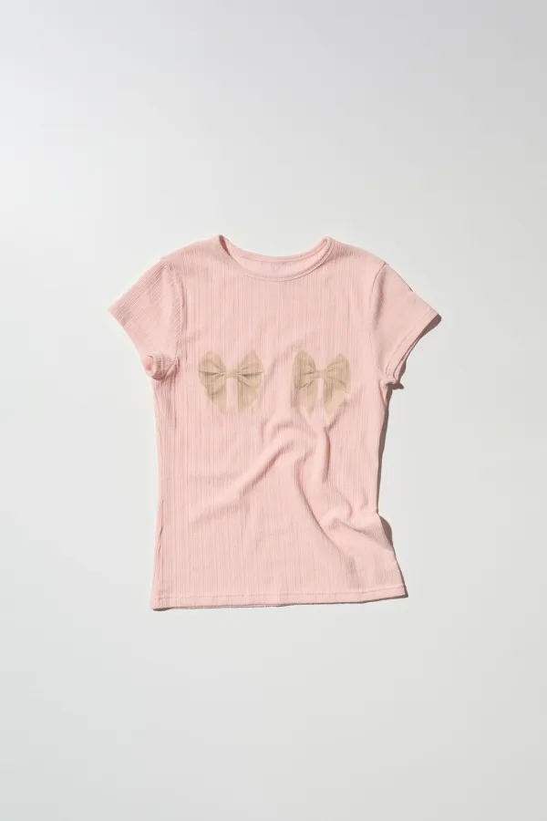 Bow Bow Baby Tee Peach Fuzz