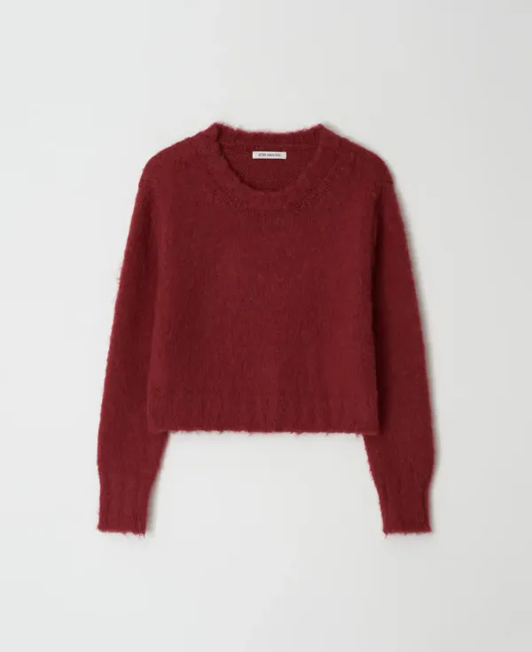 Brushed Crop Round knit_DEEP ROSE