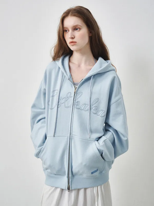 Stitch Logo Embroidery Hooded Zip-Up  Sky Blue