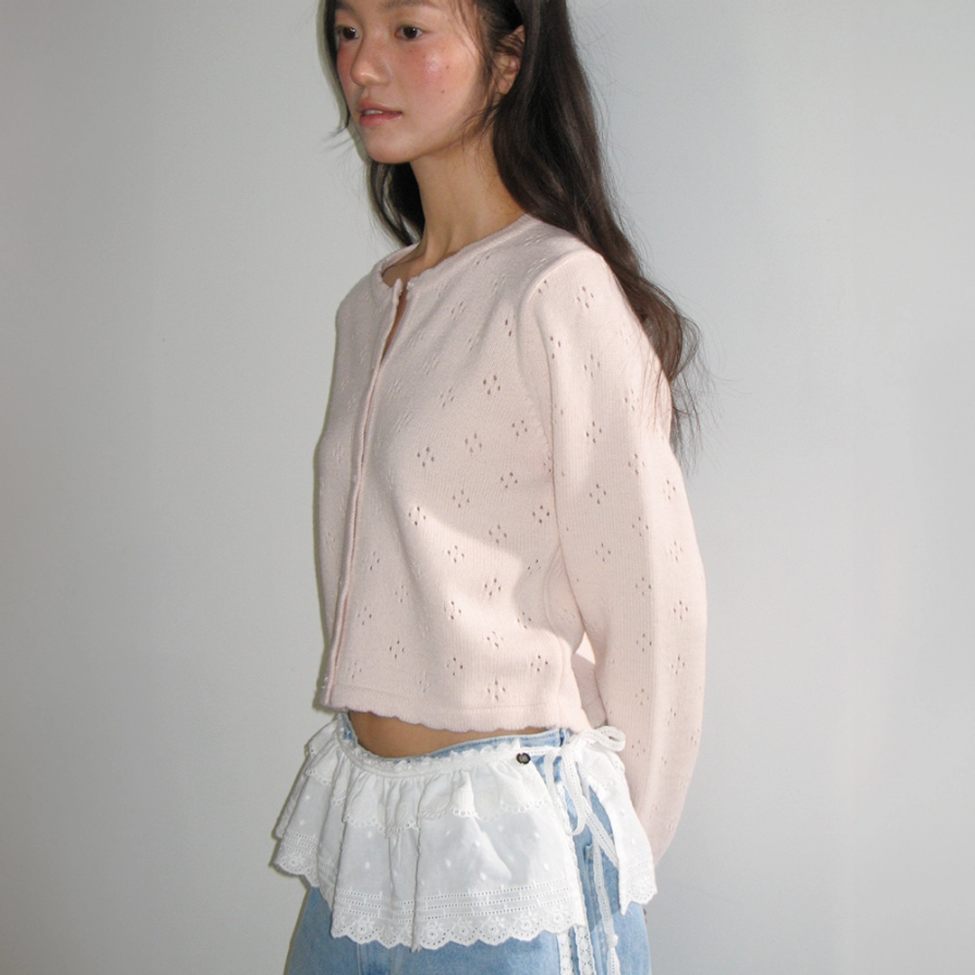 론론 HEART BUTTON SCOTCH KNIT CARDIGAN SOFT PINK 상품 이미지 2