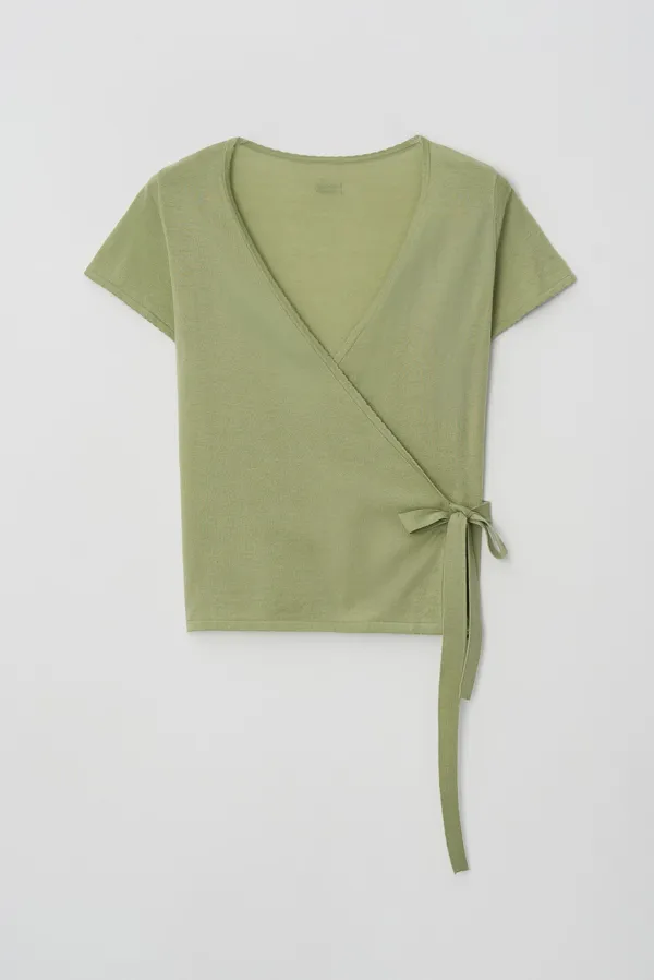 wrap knit top - olive
