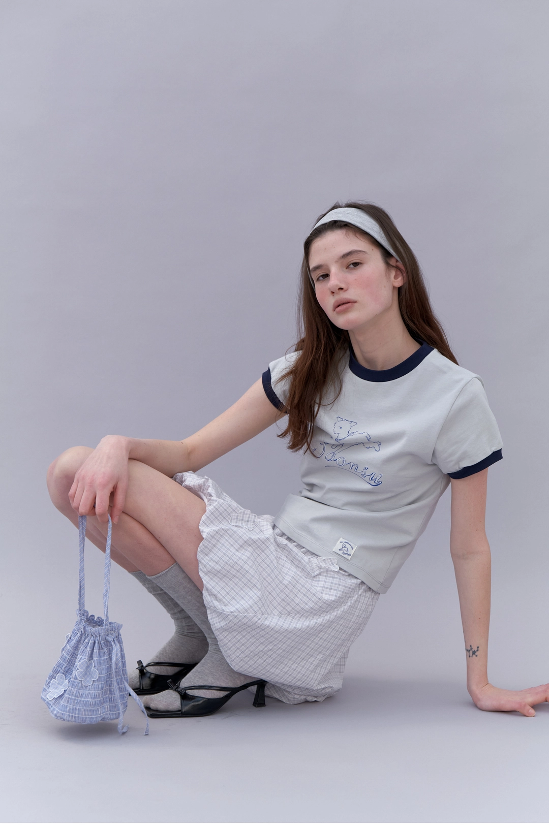 Applique Balloon Skirt (Grey Check)