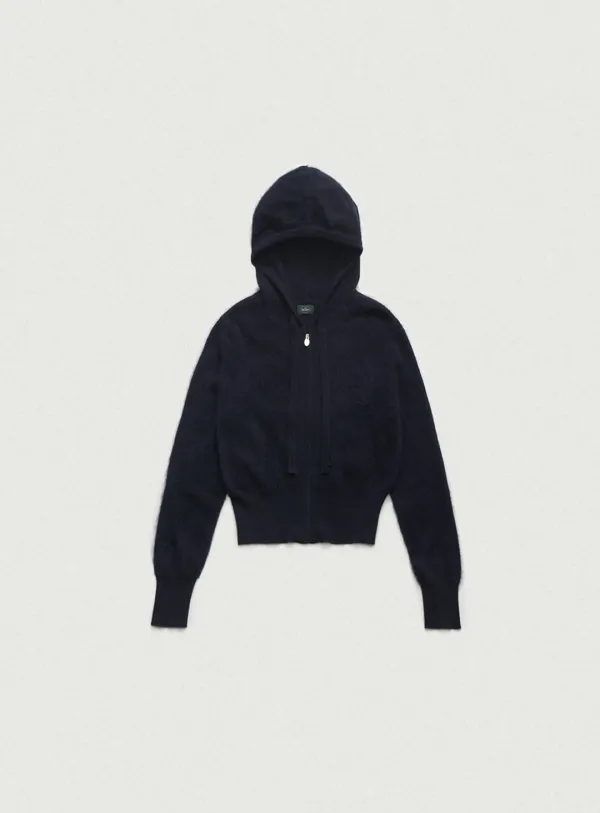 Fuzzy Hoodie Knit Zip-Up_Navy