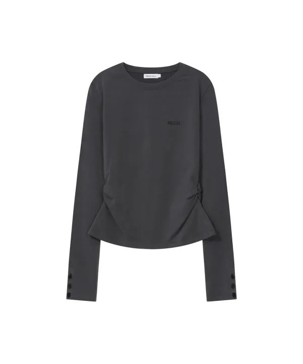 KIBON side shirring botton long sleeve CHARCOAL - 미세키서울