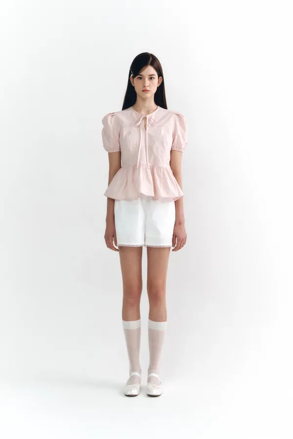 (리퍼브) Lace Trimming Logo Shorts White