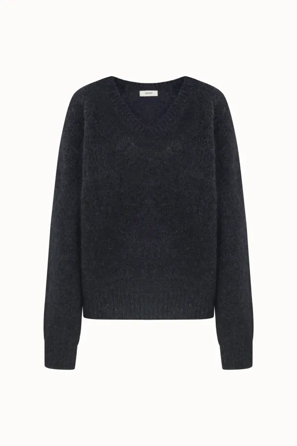 Alpaca V-Neck Knit Top[LMBEWIKN297]-Charcoal