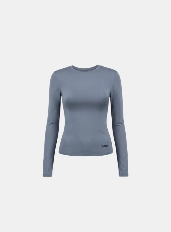 [w-tee26-085] Everyday Crew Neck Long Sleeve T-Shirt - Blue gray