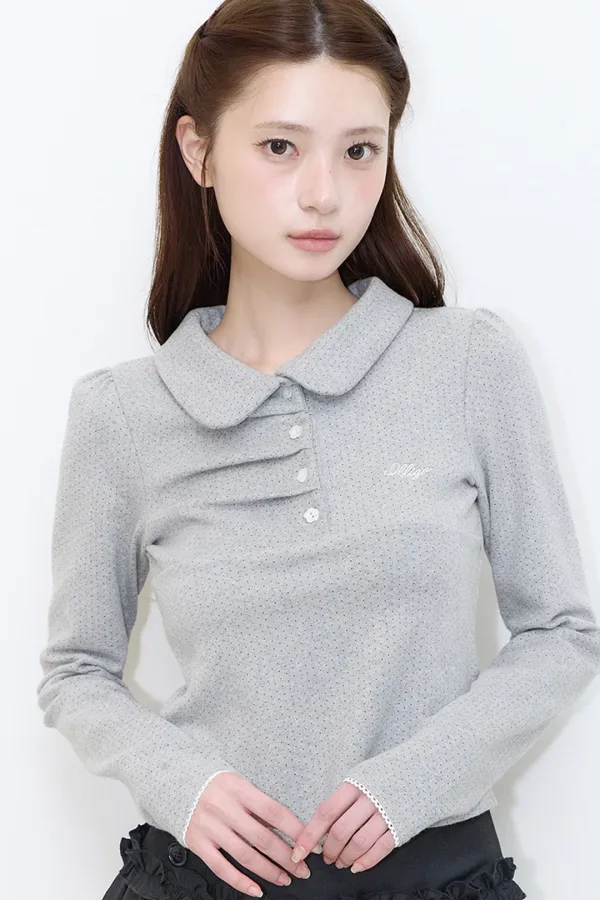 도트 핀턱 카라 롱슬리브 멜란지