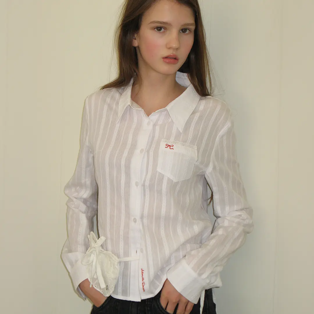 론론 EYELET EMBROIDERY SLIM FIT SHIRT WHITE 상품 이미지 2