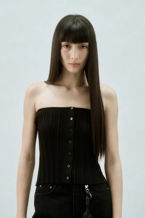BUTTONED RIBBED TUBE TOP