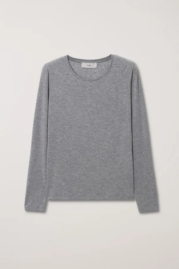ESSENTIAL LONG SLEEVE TENCEL T-SHIRT MELANGE GREY
