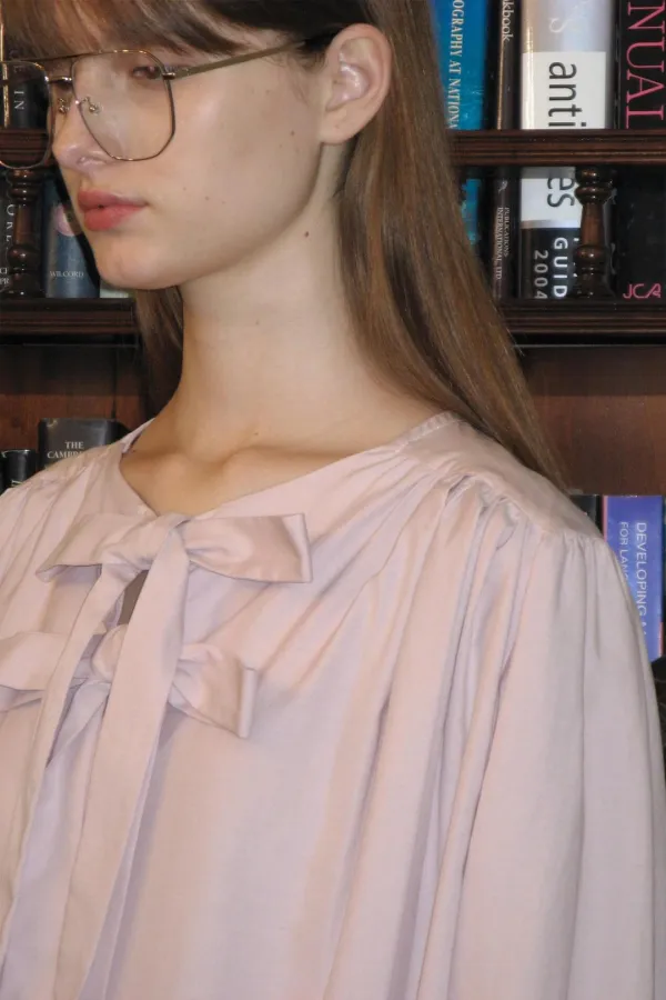 Ribbon Shirring Blouse (Light Pink)
