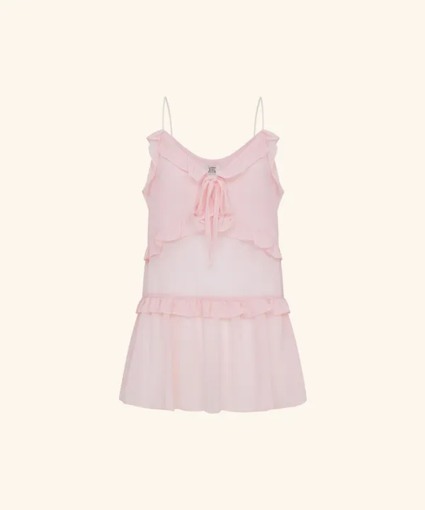 See-through Frill Layered Dress ( Pink )