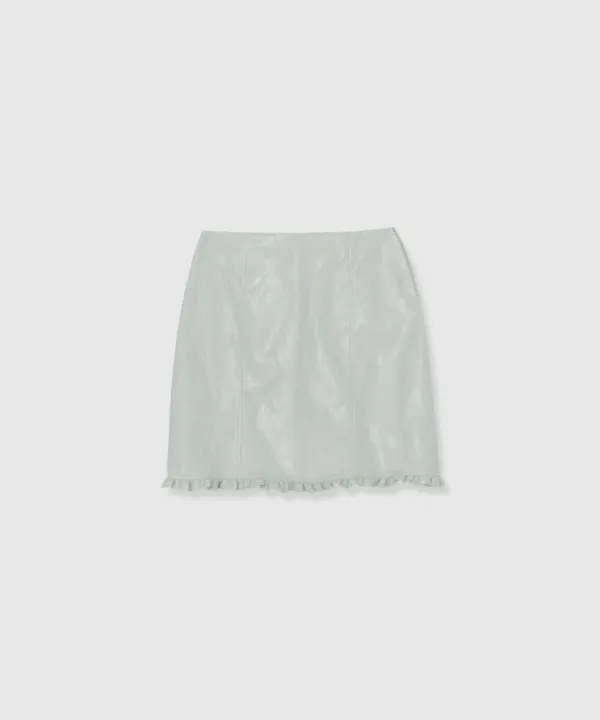 Low rise frill leather skirt (Light blue)