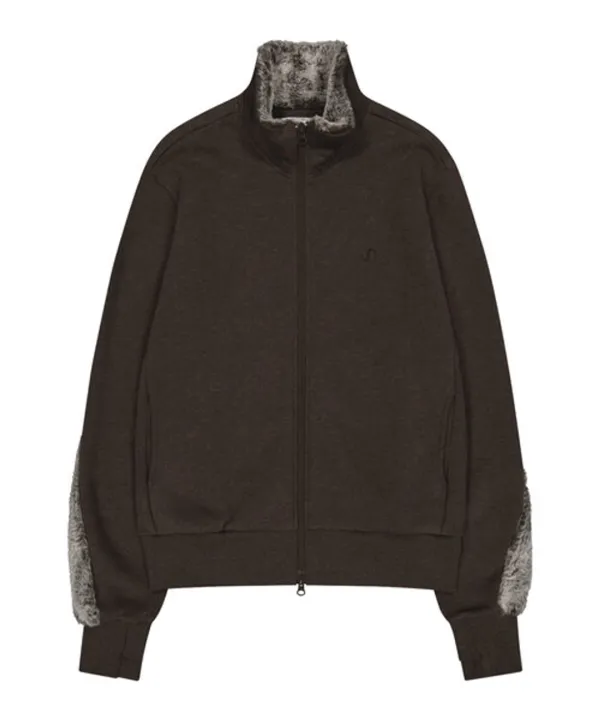 Fur Trim Jersey Zip-up / Stone Brown