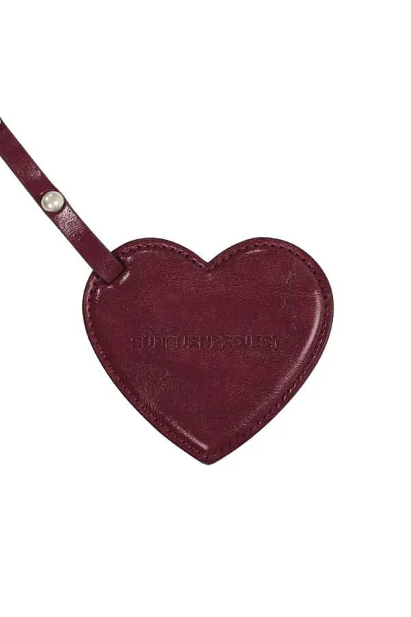 FAUX LEATHER HEART MIRROR KEYRING, BURGUNDY