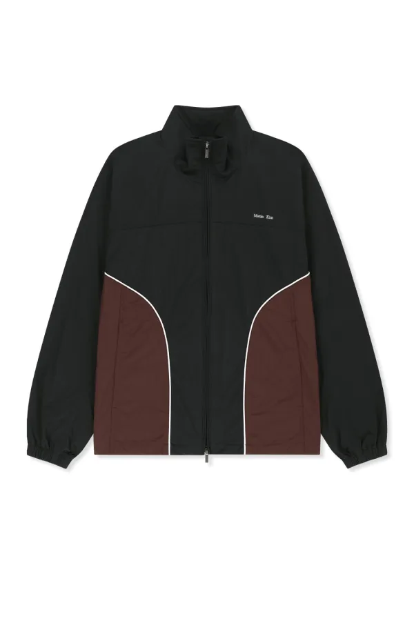 CONTRAST TRIM TRACK ZIP UP IN BLACK