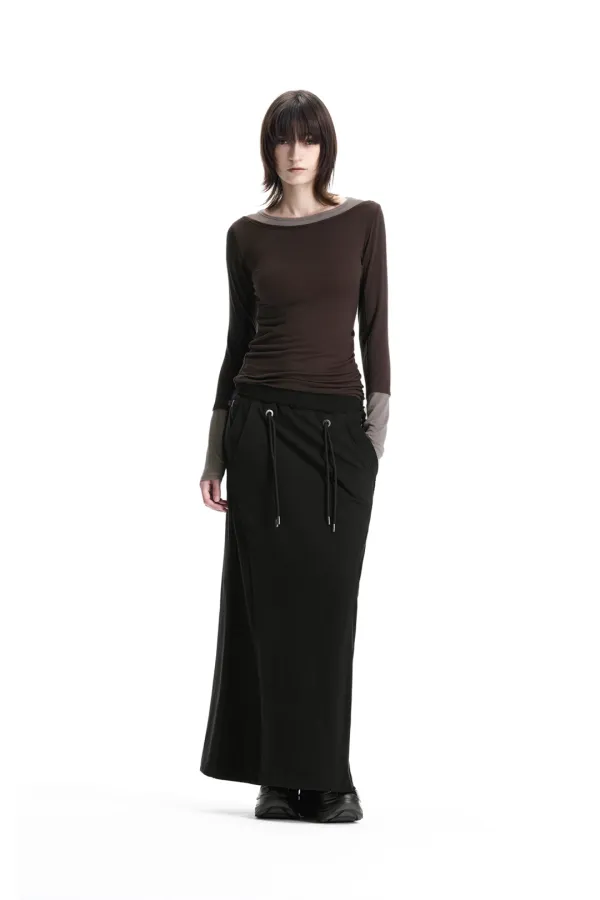 Lace-Up Eyelet Set-Up Skirt [ Black ]