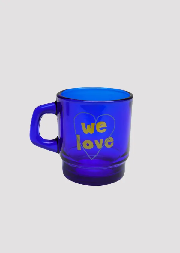 MILK GLASS HEART WE LOVE BLUE