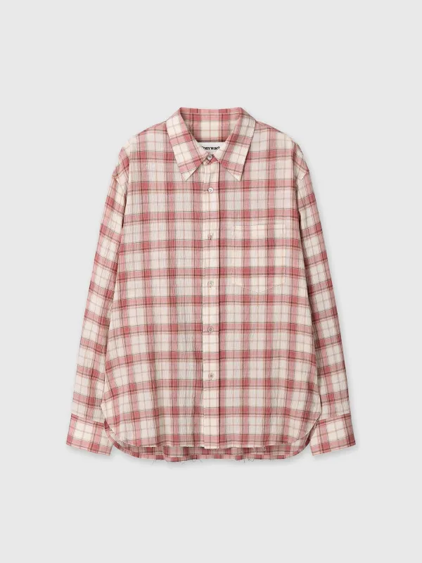 (W) RAW-CUT COTTON CHECK SHIRT_ PINK CHECK