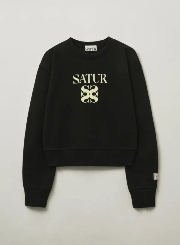 (W) Apero Volume Sleeve Crop Sweatshirt - Black
