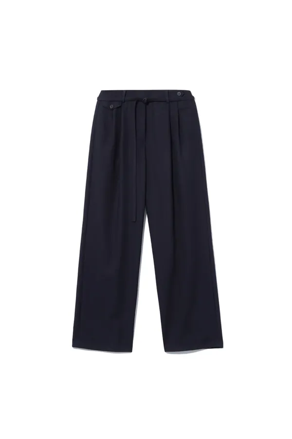 FIVE-POCKET PLEATED TROUSERS in COTTON [NAVY]
