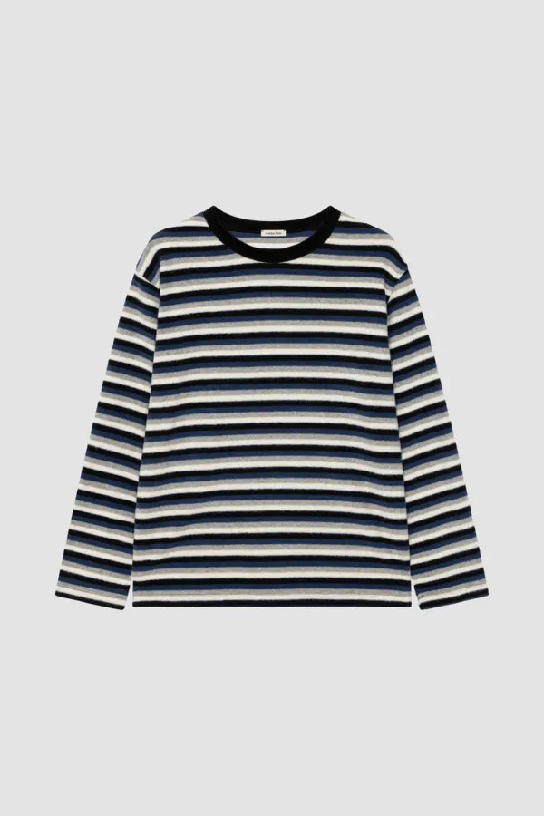 FUZZY LOOSE STRIPE T-SHIRT_BLUE