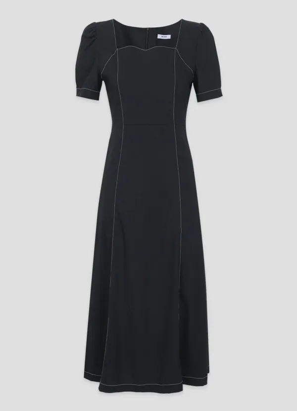  [44-120]  Iris Stitch Long Dress  아이리스 스티치 롱 드레스 (여름-하객룩-격식룩-데일리룩-데이트룩-출근룩-꾸안꾸-스퀘어넥-하트넥-롱원피스-A라인-빅사이즈-자체제작) 