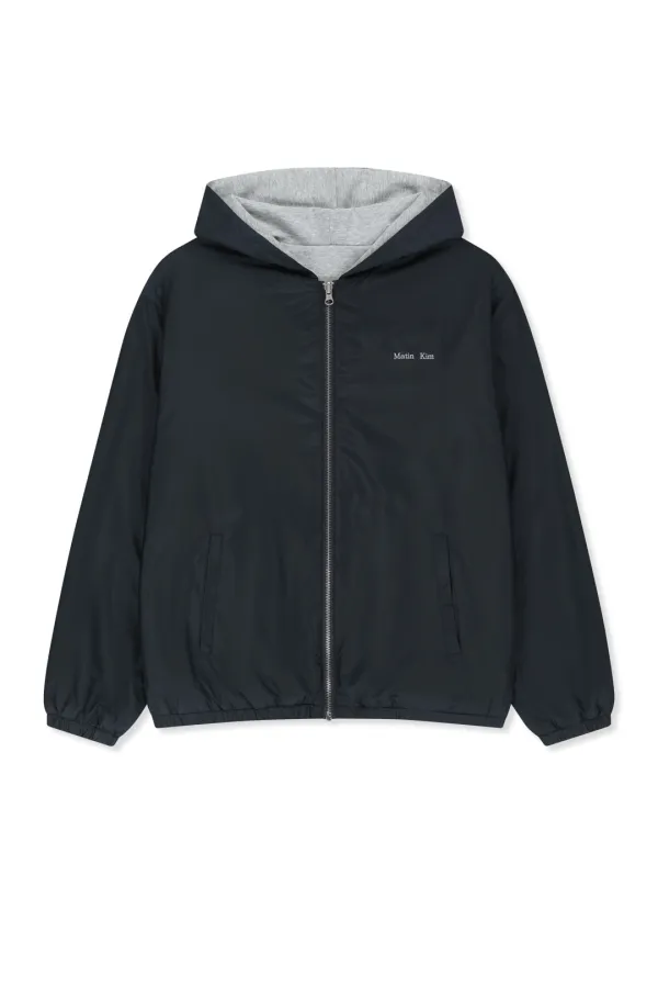 DOUBLE FACE HOODY ZIP UP IN NAVY
