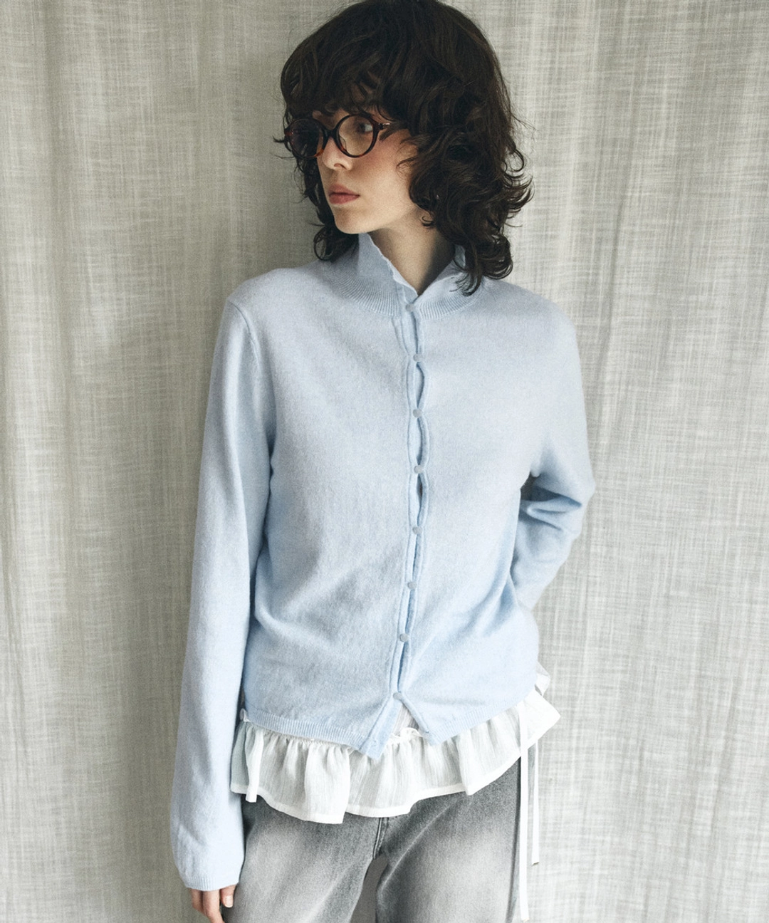 반원 아뜰리에 KN4282 울 블렌드 하이넥 카디건_Powder blue 상품 이미지 2