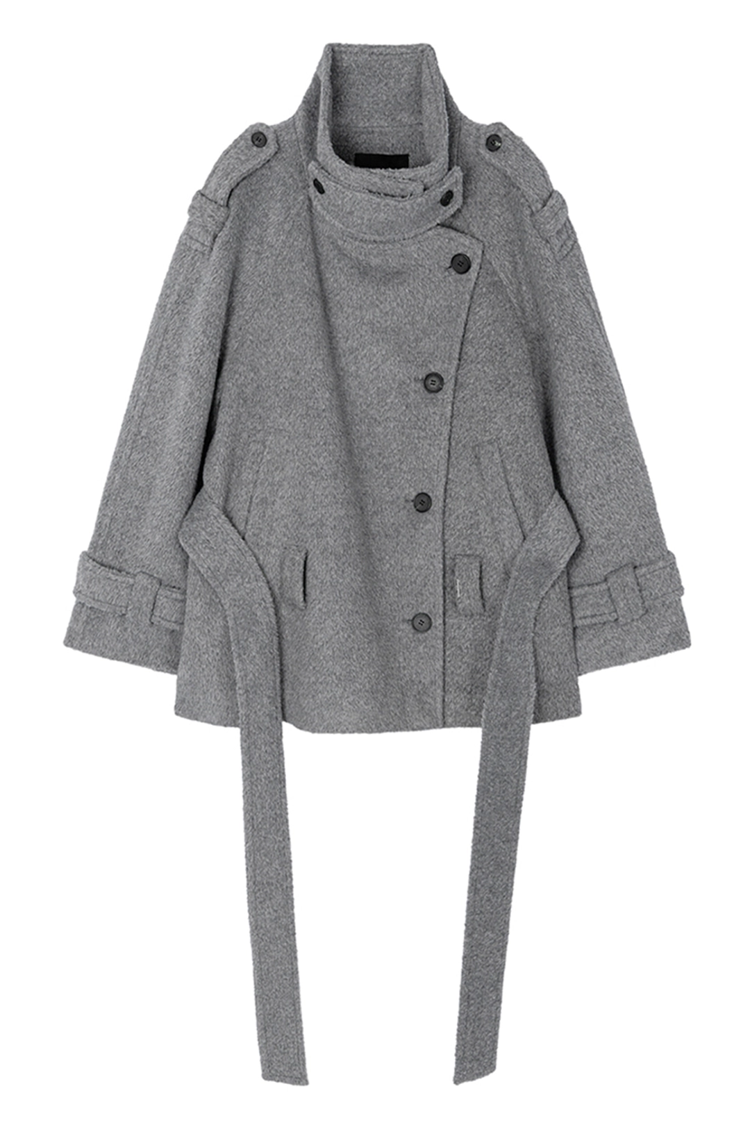 트리밍버드 High-Neck Convertible Belted Half Coat [ Gray ] 상품 이미지 1