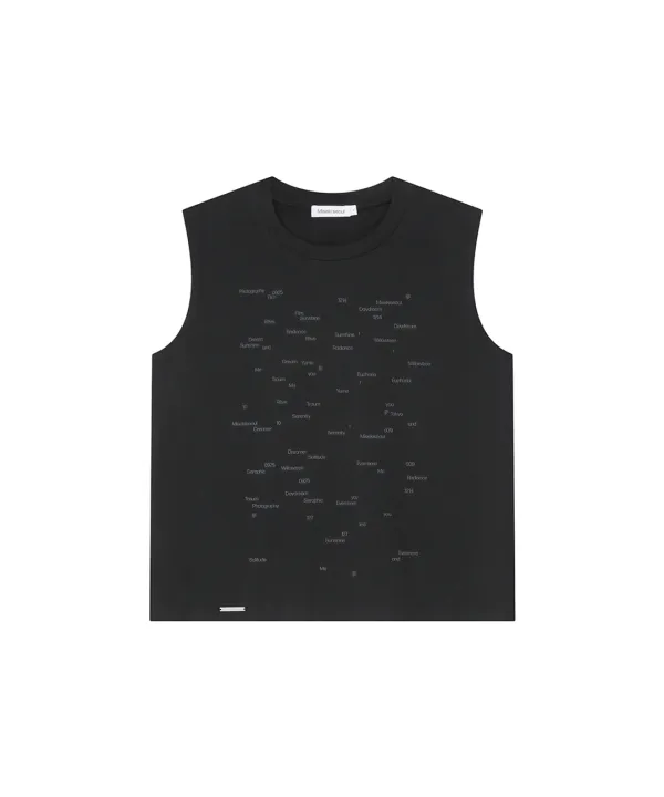 Typographic semi crop sleeveless BLACK