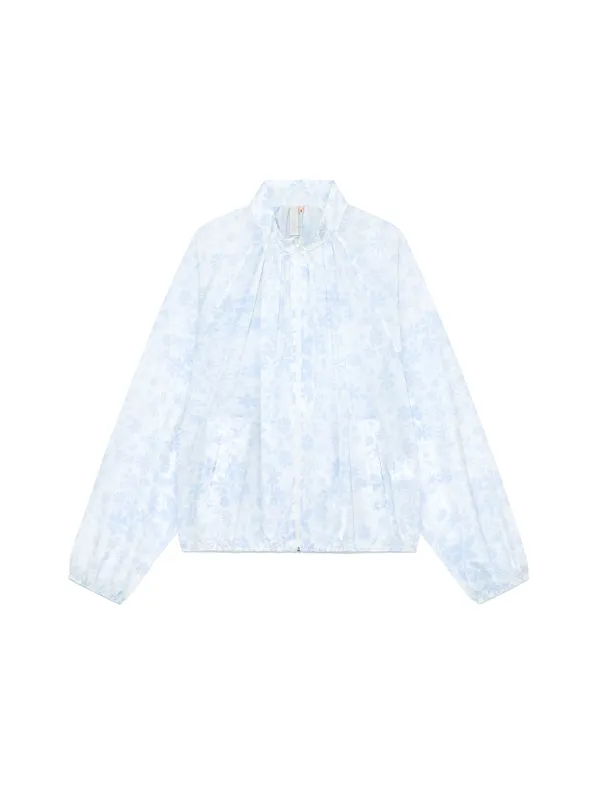 Flower Sheer Windbreaker Print Sky Blue