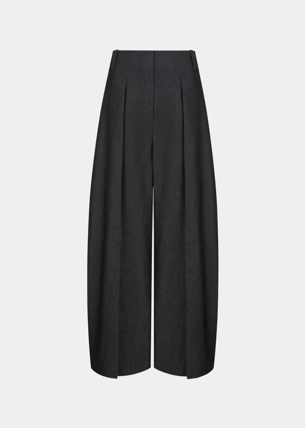 W WAISTED TUCK WIDE PANTS - DARK NAVY