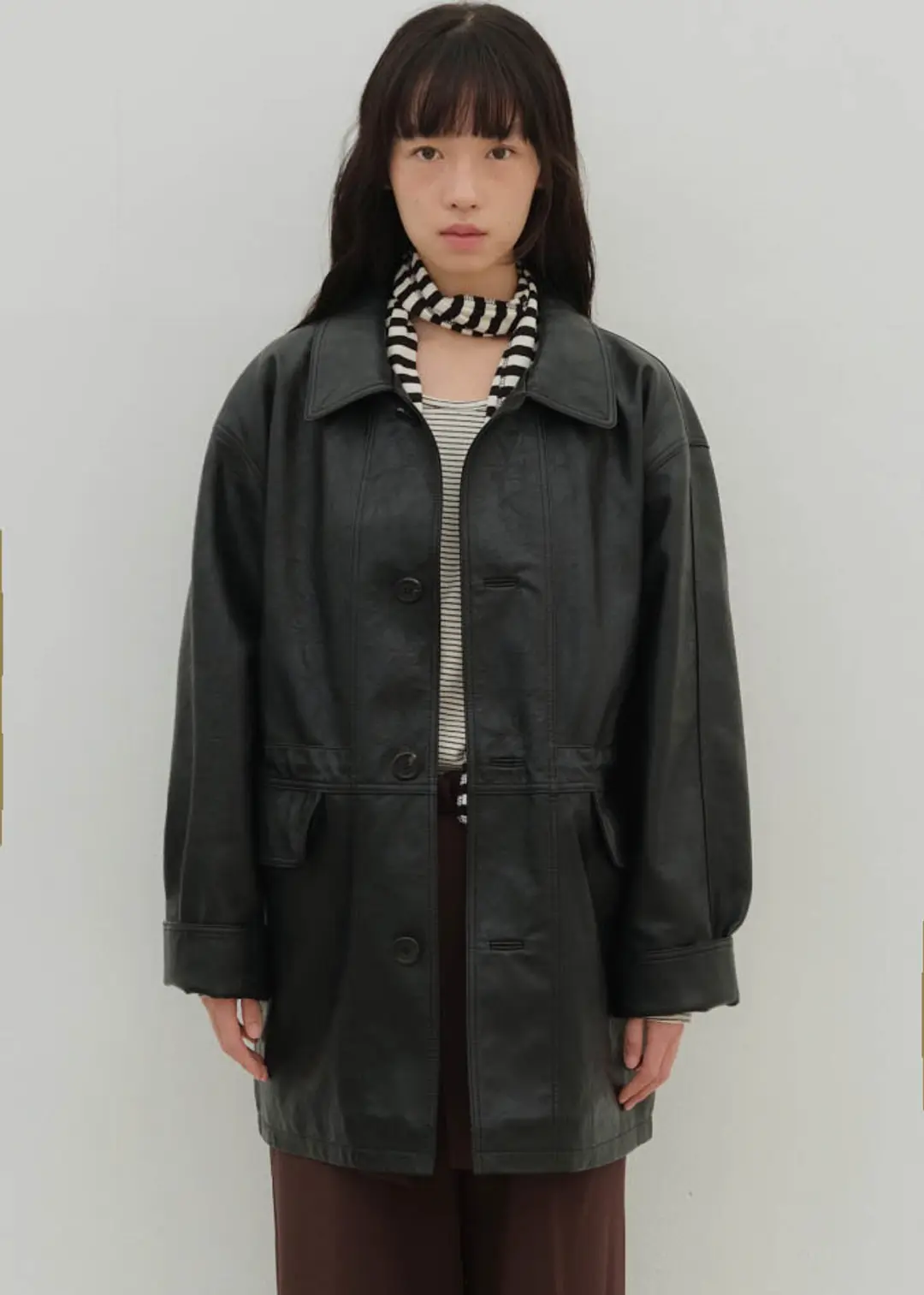 온무드 [10TH] OVER STRING ECO LEATHER JACKET - BLACK 상품 이미지 2