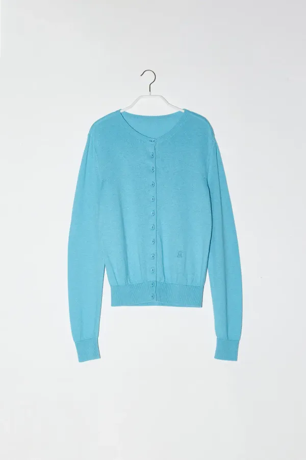 COTTON BASIC ROUND CARDIGAN - BLUE