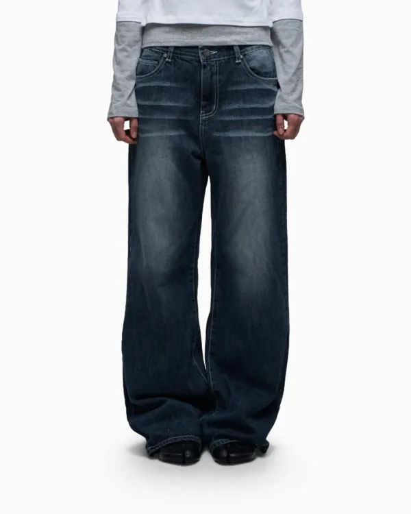 201 CAT WASHING STRAIGHT JEANS DEEP BLUE