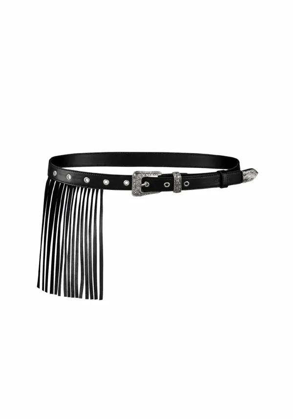 Real leather Tassel Belt [Black]