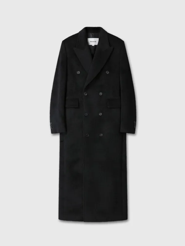 (W) WOOL AND ALPACA FITTED DOUBLE-BREASTED MAXI COAT_ BLACK