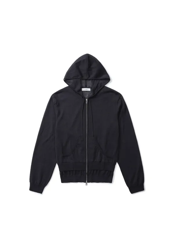 SHEER KNIT HOODED CARDIGAN (DARK GREY)