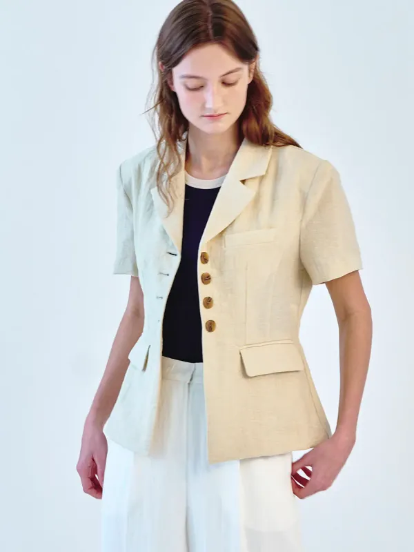 HALF SLEEVE LINEN JACKET - IVORY