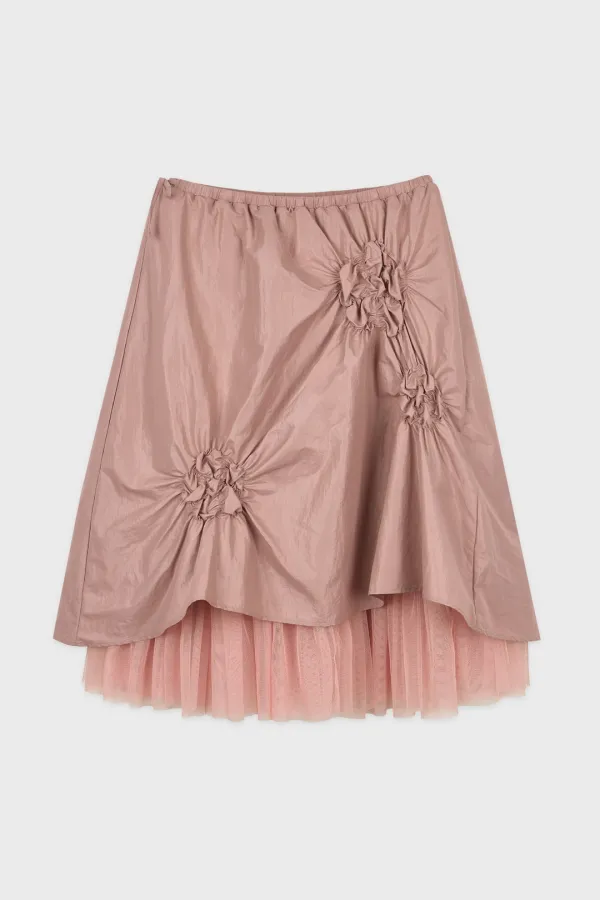 Flower Shirring Skirt (Ash Pink)