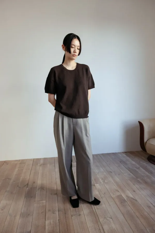 Wide Two-Tuck Slacks (Beige)