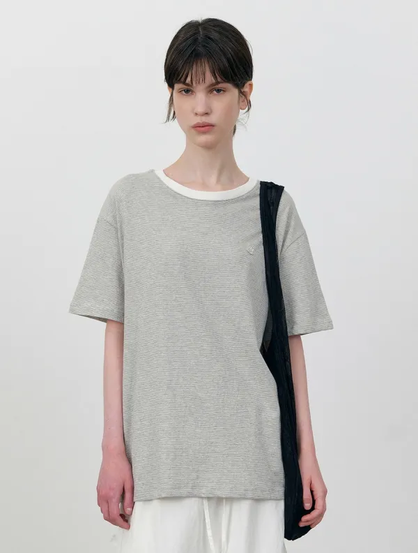Appliqué logo stripe oversized t-shirt_Gray