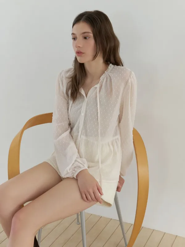 Selen dot-chiffon blouse (cream)