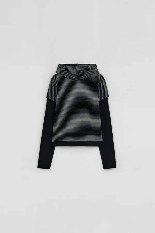 STRIPE HOODIE LAYERED TEE