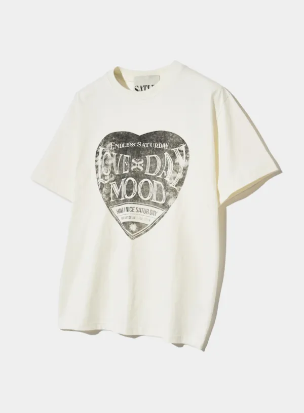 Saturday Retro Mood Graphic T-Shirt - Vintage White