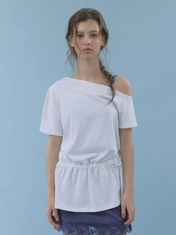 side ribbon one - shoulder top (white)