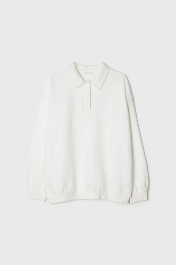 Cotton Button Collar Sweatshirt (Ivory)