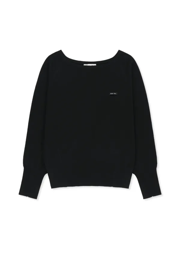 BETWING FIT BOAT NECK KNIT PULLOVER IN BLACK